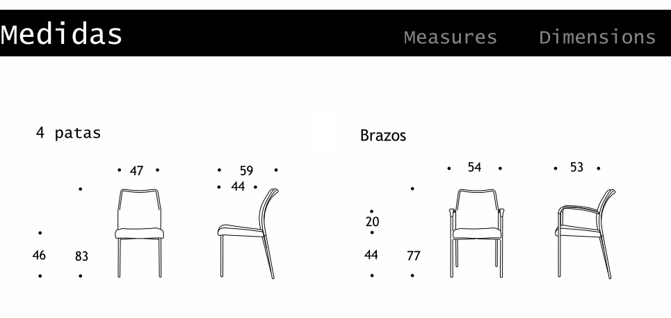 Dimensiones silla de oficina para salas de reunión y recepción