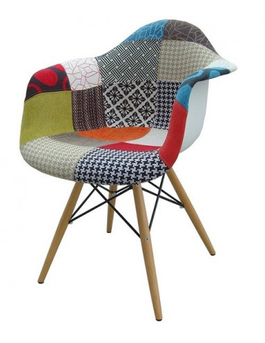 Patchwork tower armchair with wood base sho122002