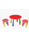 conjunto de mesa infantil redonda con 2 taburetes color rojo