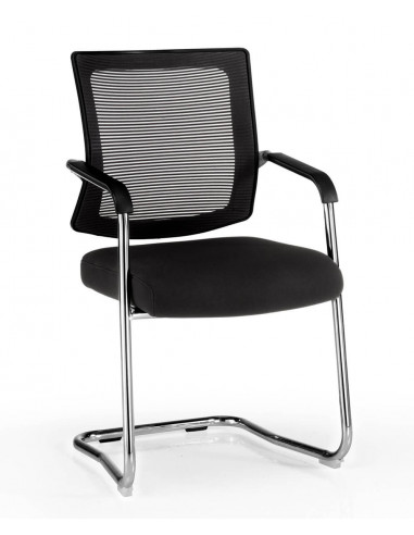 Visitor chair with cantilever chromed steel structure and mesh backrest ste2033001