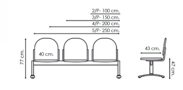 Measurements of the bench for UNIT waiting room: