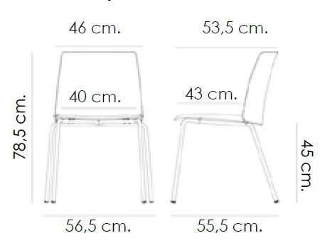 Misure della sedia impilabile multiuso UNIT