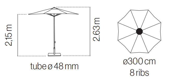 vigo 3m parasole aluminio Ezpeleta  diametri